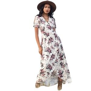 Joyfolie Geraldine Dress Grandma Floral Wrap Maxi  Cream Mauve XS NWT $88